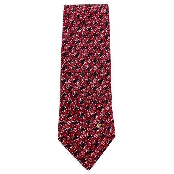 Versace Men’s 100% Silk Neck Tie Made in Italy Red Diagonal Striped Pattern - Picture 5 of 5